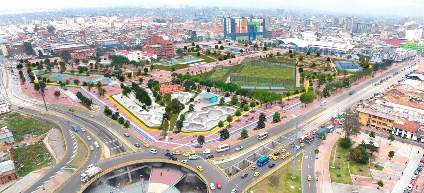 vista aérea de la proyeción de la obra del Parque Tercer Milenio