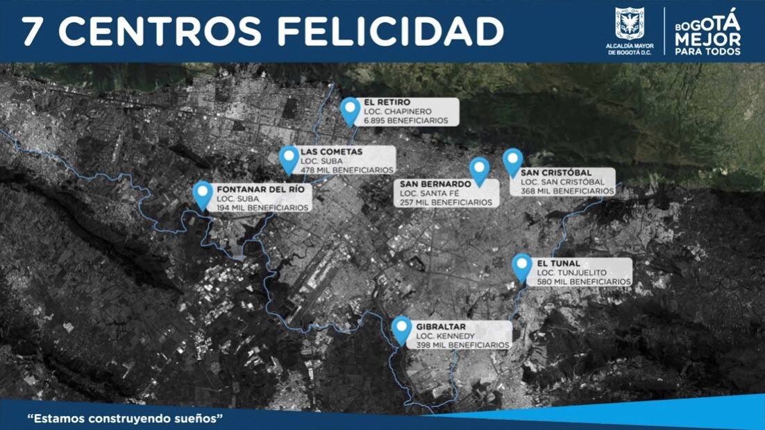 Mapa con la ubicación de los centros de felicidad